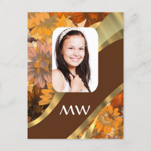 Brown floral photo template postcard