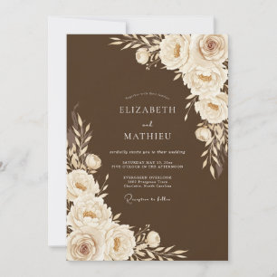Brown Floral Romance Wedding Invitation