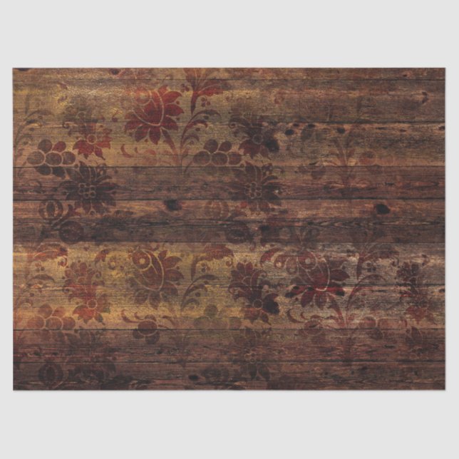 Brown Floral Rustic Wood Decoupage Tissue Paper (Front)