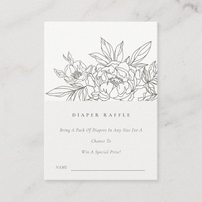 Brown Floral Sketch Diaper Raffle Baby Shower Enclosure Card (Front)