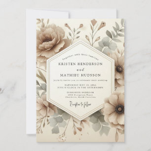 Brown Floral Vintage Romance Wedding Invitation