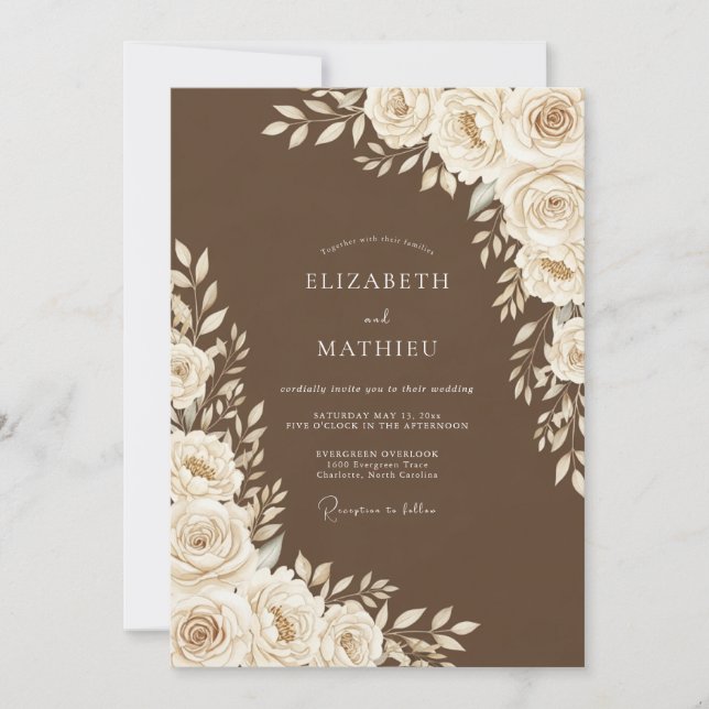 Brown Floral Wedding Invitation (Front)