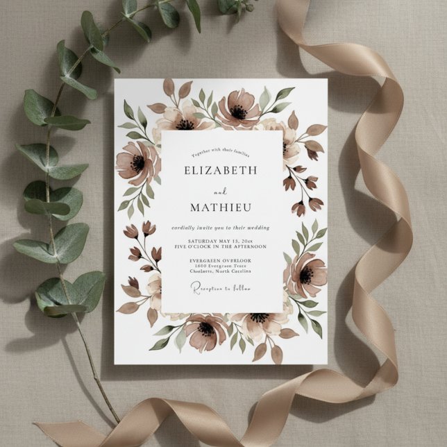 Brown Floral Whimsy Wedding Invitation (Creator Uploaded)