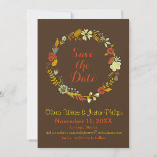 Brown Floral Wreath - Save the Date