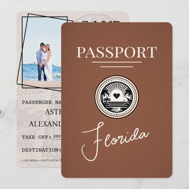 Brown Florida Passport Save The Date (Front/Back)