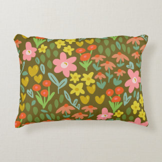brown flower meadow accent pillow