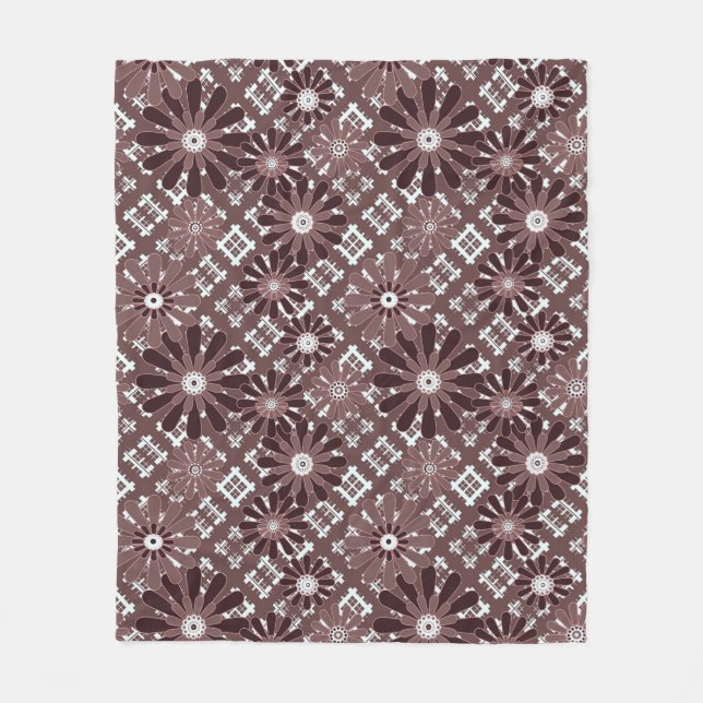Brown , flower pattern fleece blanket (Front)