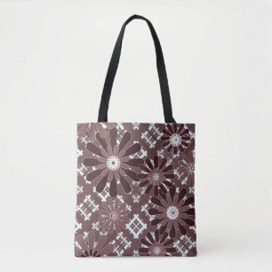 Brown , flower pattern tote bag