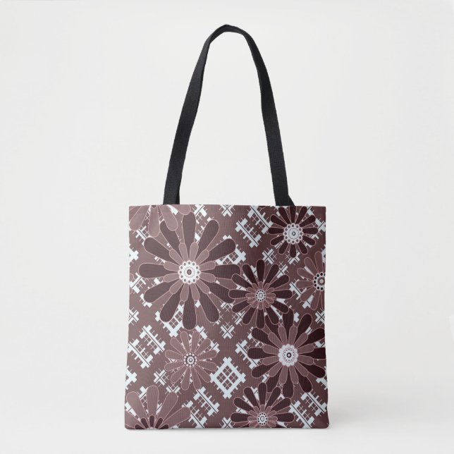 Brown , flower pattern tote bag (Front)
