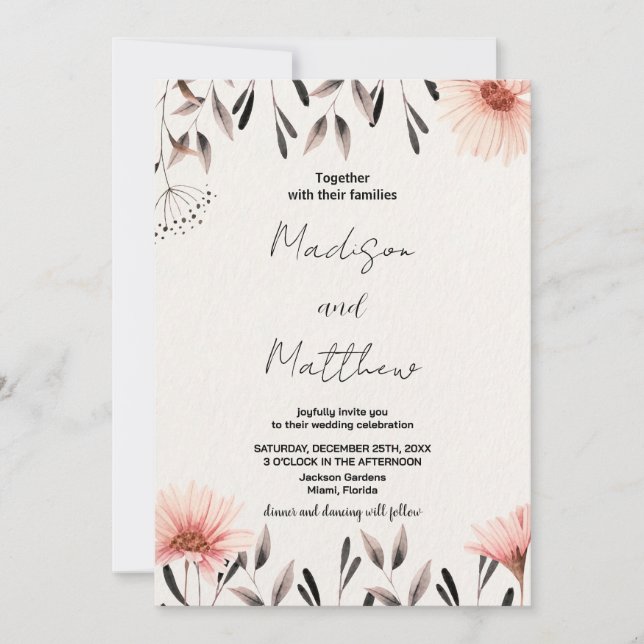 Brown Flower Wedding Invitations (Front)