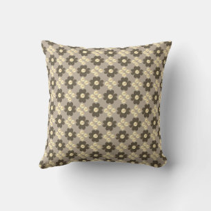 Brown Flowers and Dots on Beige Throw Pillow