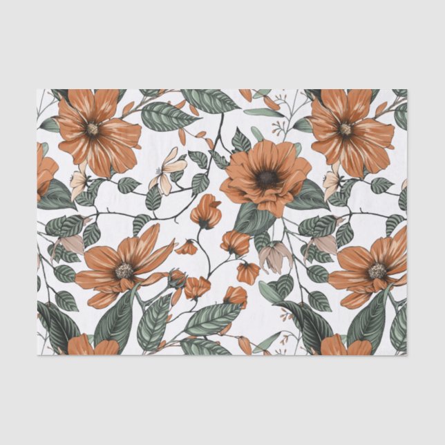 Brown flowers and green leaves pattern tissue paper (Front)
