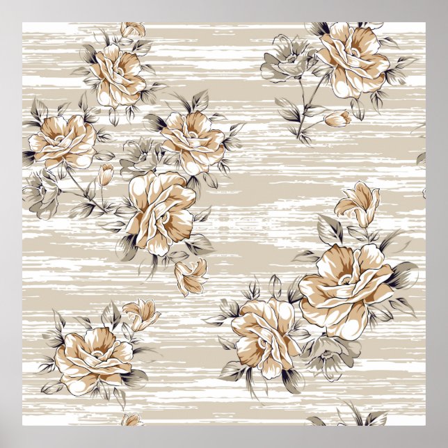 brown flowers pattern on texture backgroundpattern poster (Front)