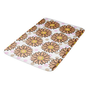 Brown Flowers pink Polka dot Floral pattern Bath Mat
