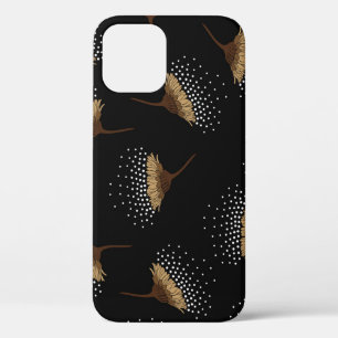 Brown flowers, seamless black background. iPhone 12 case