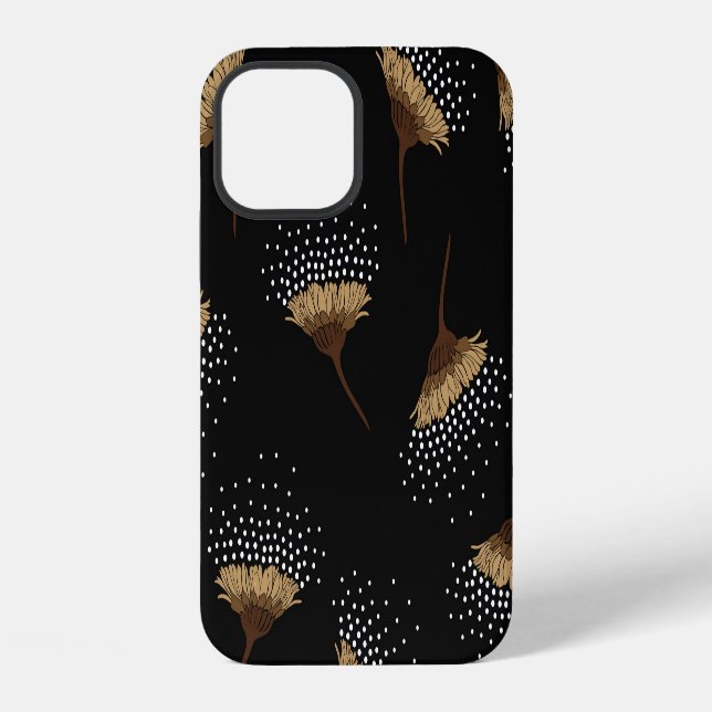 Brown flowers, seamless black background. iPhone case (Back)