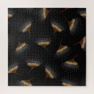 Brown flowers, seamless black background. jigsaw puzzle
