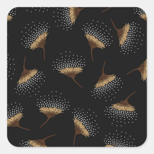 Brown flowers, seamless black background. square sticker