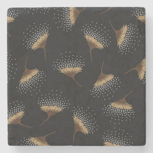 Brown flowers, seamless black background. stone coaster