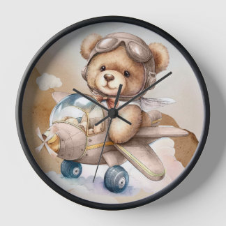 Brown flying teddy bear clock 