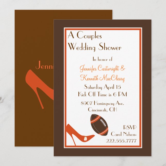 Brown Football Couples Wedding Shower Invitation (Front/Back)