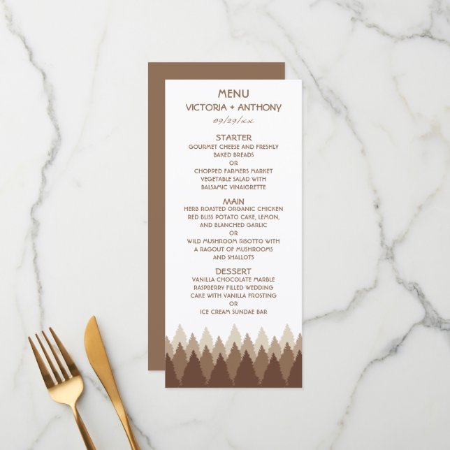 Brown Forest Range Woodland Menu Mariage (Devant/Arrière en situation)