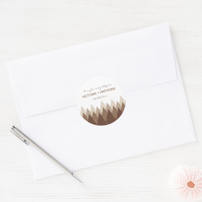 Brown Forest Range Woodland Wedding Favour Classic Round Sticker (Envelope)