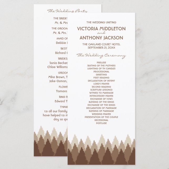 Brown Forest Range Woodland Wedding Program (Front/Back)