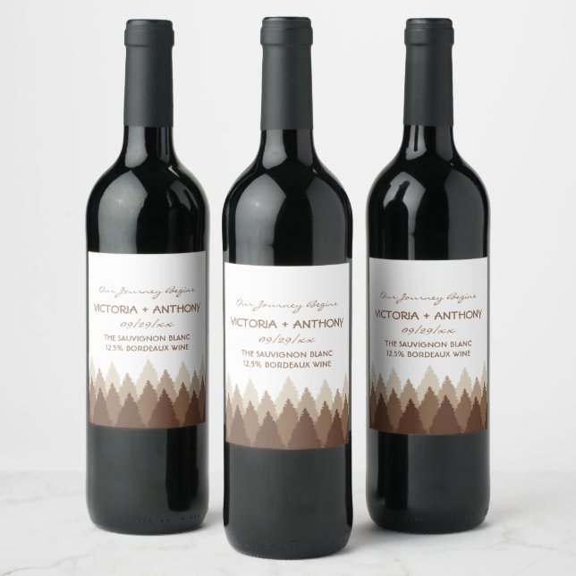 Brown Forest Range Woodland Wedding Wine Label (Bottles)