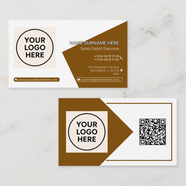 Brown Formal QR Code Professional Corporate Modern Business Card (Front/Back)