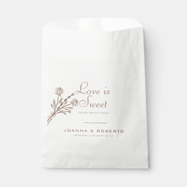 Brown Formal Rose Floral Love is Sweet Wedding  Favour Bag (Front)