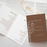 Brown Formal Rose Floral Triple Wedding Programme