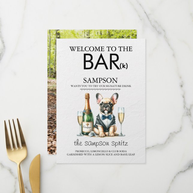Brown French Bulldog Bar Menu (Front/Back In Situ)