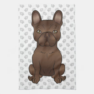 Brown French Bulldog / Frenchie Cartoon Dog & Paws Kitchen Towel