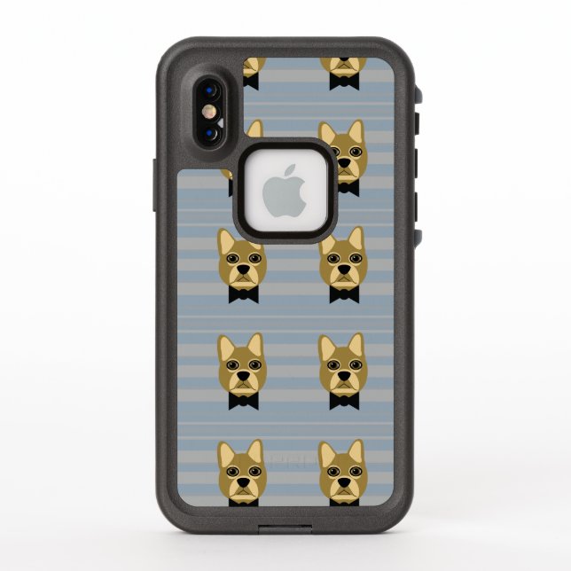 Brown French Bulldog, Stripes LifeProof iPhone Case (Back)