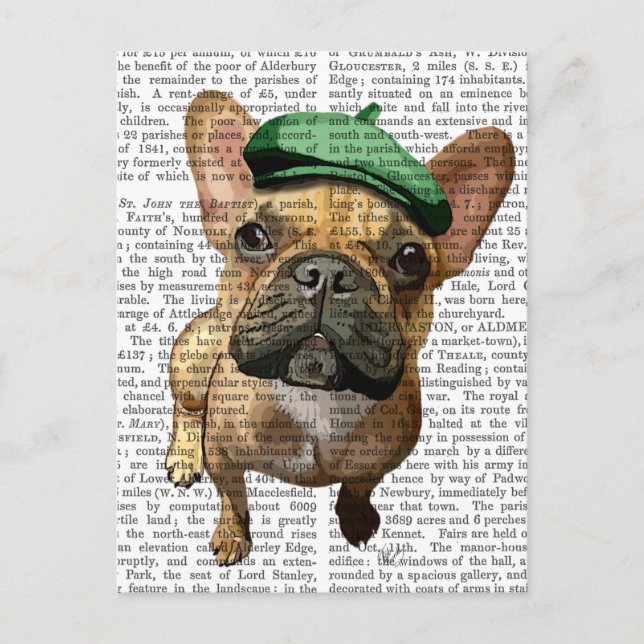 Brown French Bulldog with Green Hat 2 Postcard (Front)