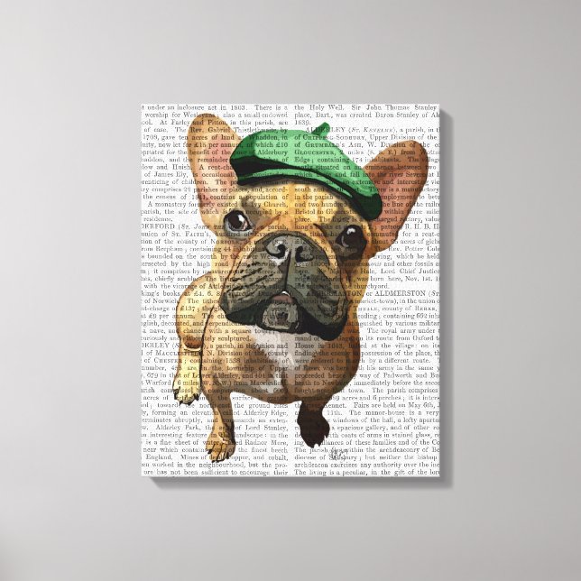 Brown French Bulldog with Green Hat Canvas Print (Front)