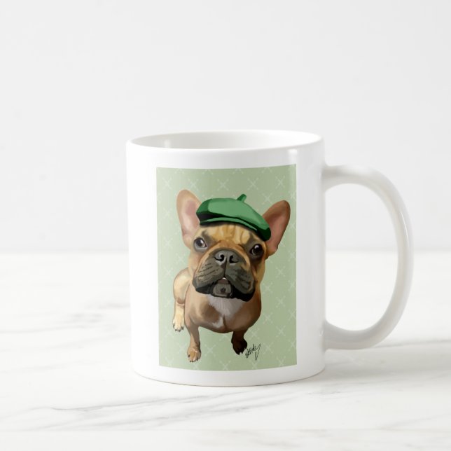 Brown French Bulldog with Green Hat Coffee Mug (Right)