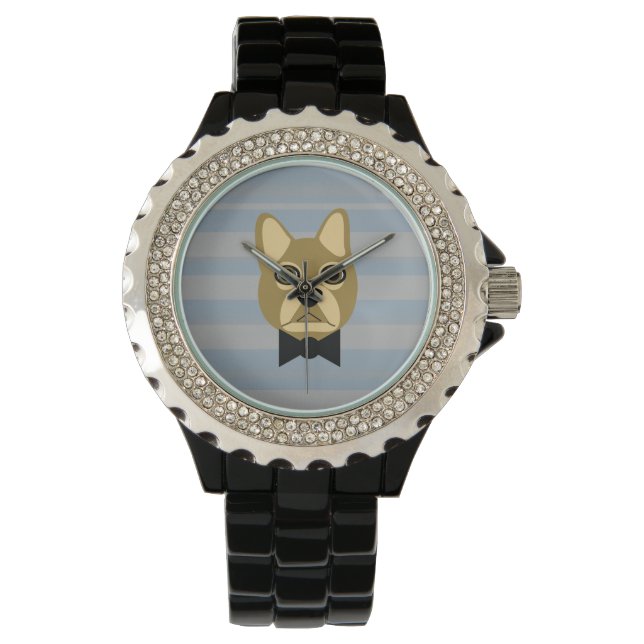 Brown Frenchie Bulldog, Stripes Watch (Front)