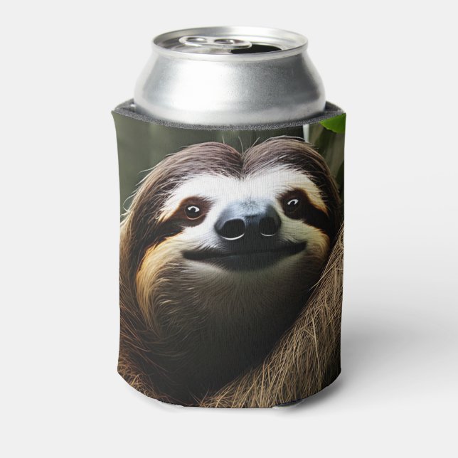 Brown Fuzzy Sloth, Can Cooler (Can Back)