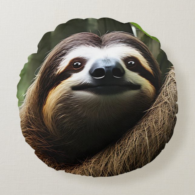 Brown Fuzzy Sloth, Photo Block Round Pillow (Front)