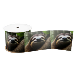Brown Fuzzy Sloth, Satin Ribbon