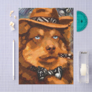 Brown Gangster Dog w/Blue Eyes Decoupage Tissue Paper