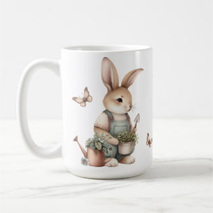 Brown Garden Bunny in Overalls Coffee Mug