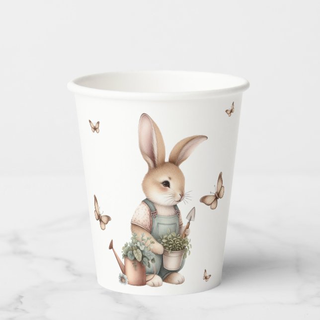Brown Garden Bunny in Overalls Paper Cups (Front)