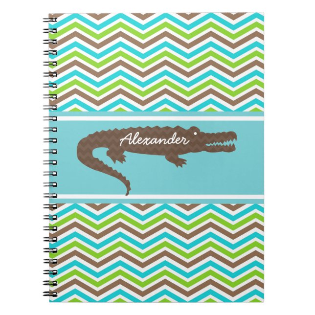 Brown Gator on Chevron Personalized Notebook (Front)
