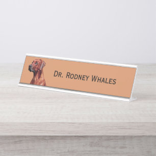 Brown Geometric Dog  Desk Name Plate