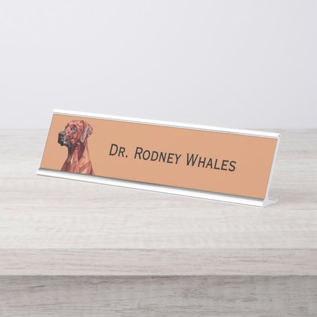 Brown Geometric Dog  Desk Name Plate (Front)