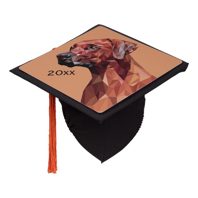 Brown Geometric Dog on Dark Brown Year Graduation Cap Topper (Angled)