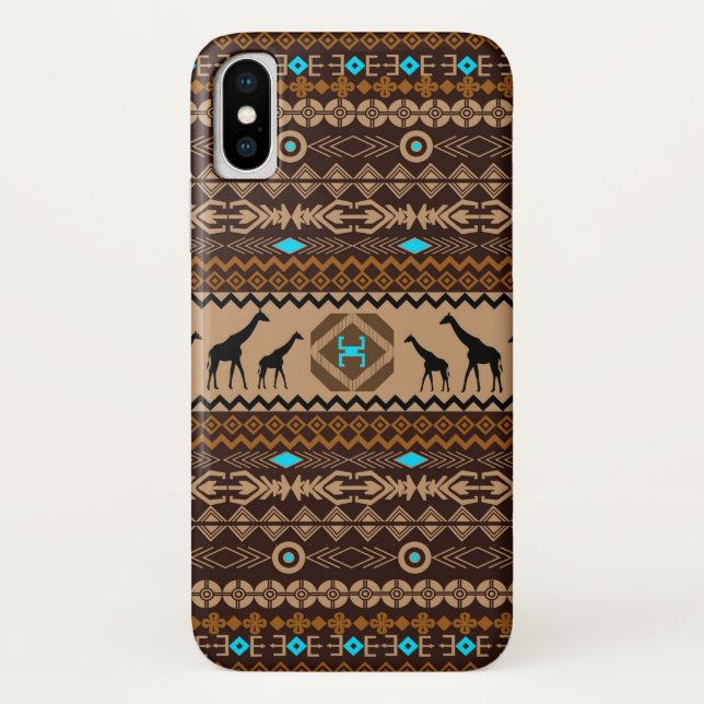 Brown Geometric Ethnic Pattern African Giraffe Case-Mate iPhone Case (Back)